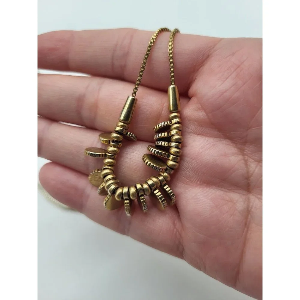 Madewell Mini Coinmix Necklace Brass Minimalist Slider Adjustable Boho - Picture 10 of 11